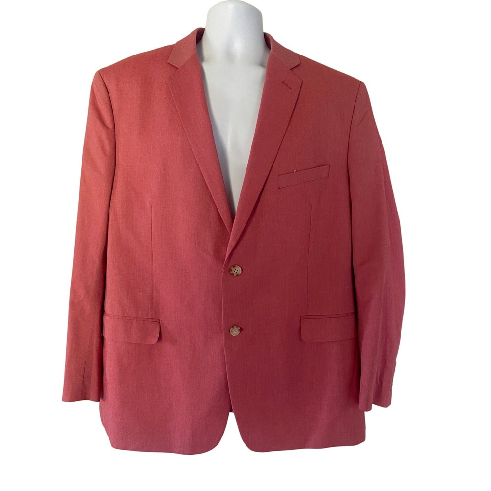 Saddlebred Mens 48R Salmon Pink 100% Cotton Two Button Gingham Lined Blazer
